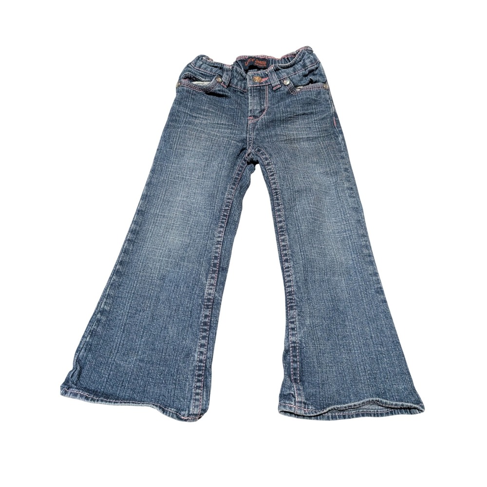 Levi's Jeans Girls 3T Blue Bootcut Heart Pocket Pink Stitching Rhinestone Denim